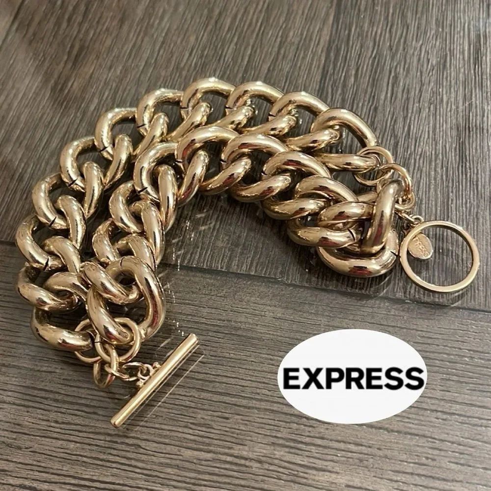 Express Gold-tone Double Chain Link Toggle Clasp Bracelet